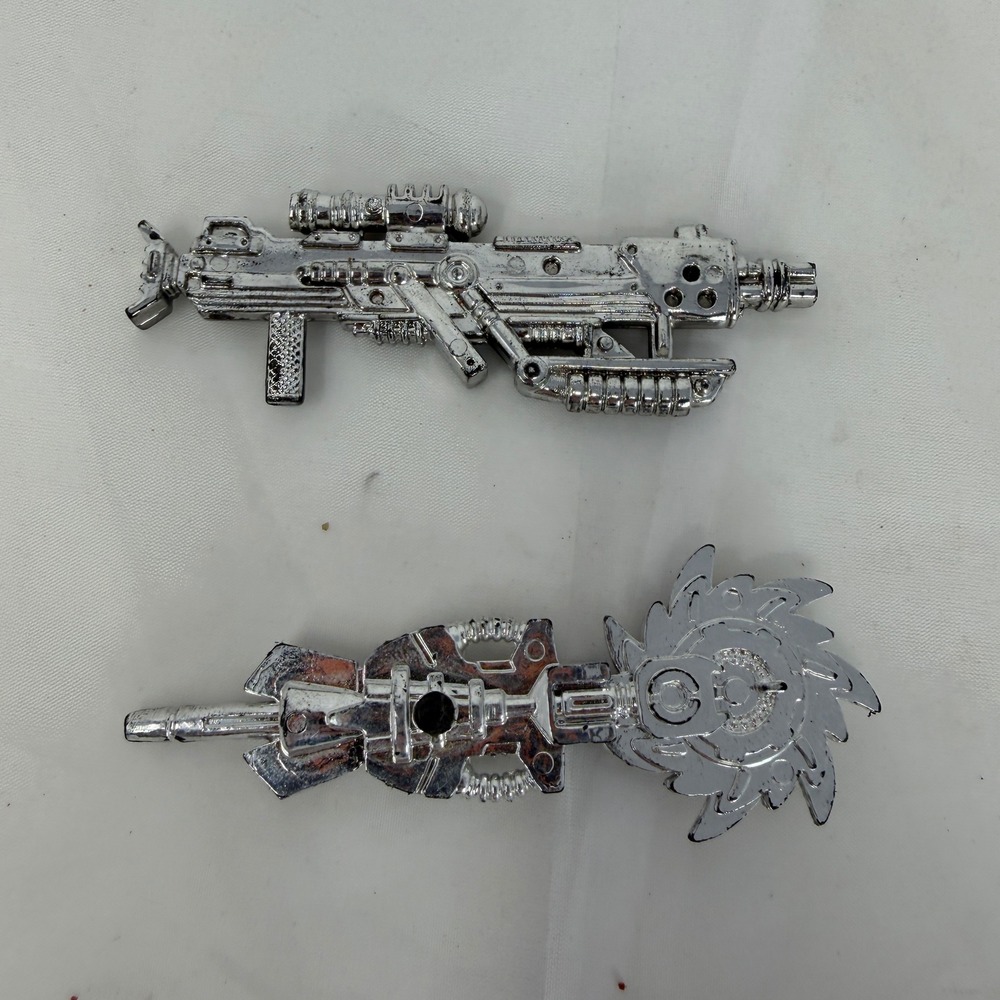 Vintage Chrome Sci-Fi Action Figure Accessories Blaster Rifle and Saw Weapon